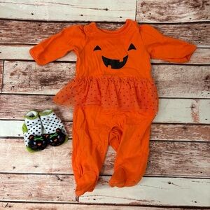 Carter's Bright Orange Halloween Baby footed bodysuit